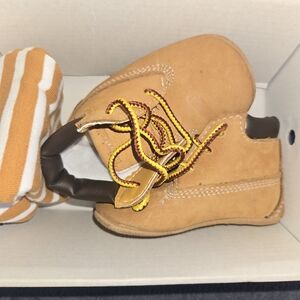 Tan Kids Timberland  Shoes with Yellow Laces